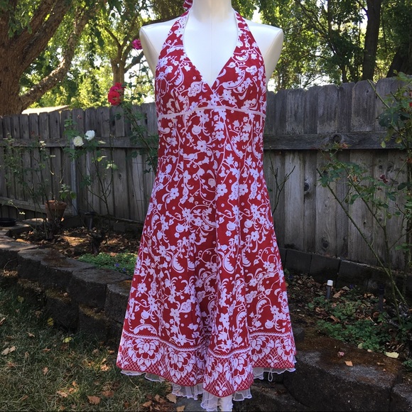Speechless Dresses & Skirts - Red and white halter top pinup dress